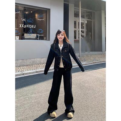 美式覆古黑色直筒牛仔裤