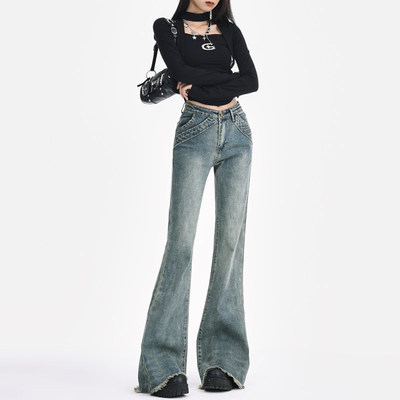 覆古设计感毛边微喇叭牛