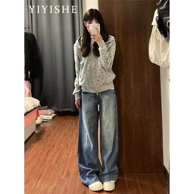 美式覆古高腰阔腿牛仔裤