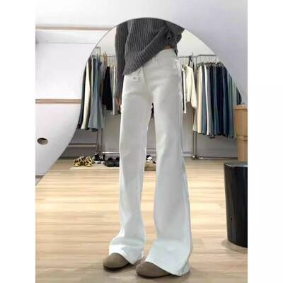 白色微喇牛仔裤女高腰202