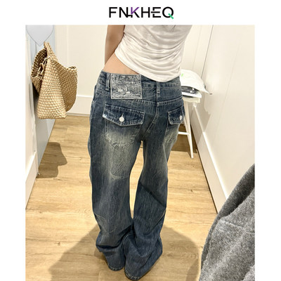 美式低腰直筒牛仔裤女春2