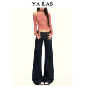 低腰显瘦不贴腿垂感直筒拖地裤 新款 子 女2025秋季 深蓝色微喇牛仔裤