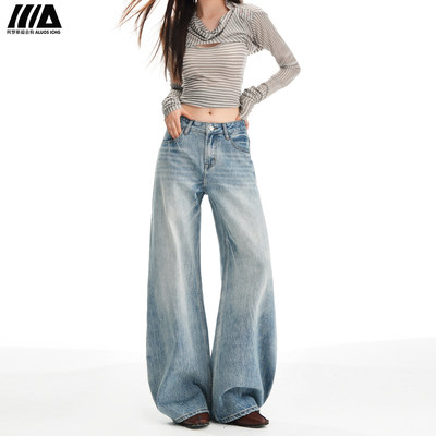 浅蓝色加绒弯刀牛仔裤女2