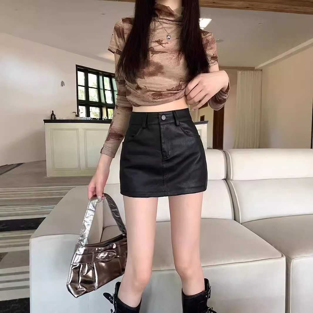 美拉德pu皮半身裙女春季2027新款小个子高腰棕色裙子a字包臀短裙