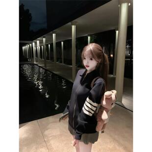 帆帆困瞭zZ「南韩转校生」早秋经典TB风针织拉炼英伦学院风外套