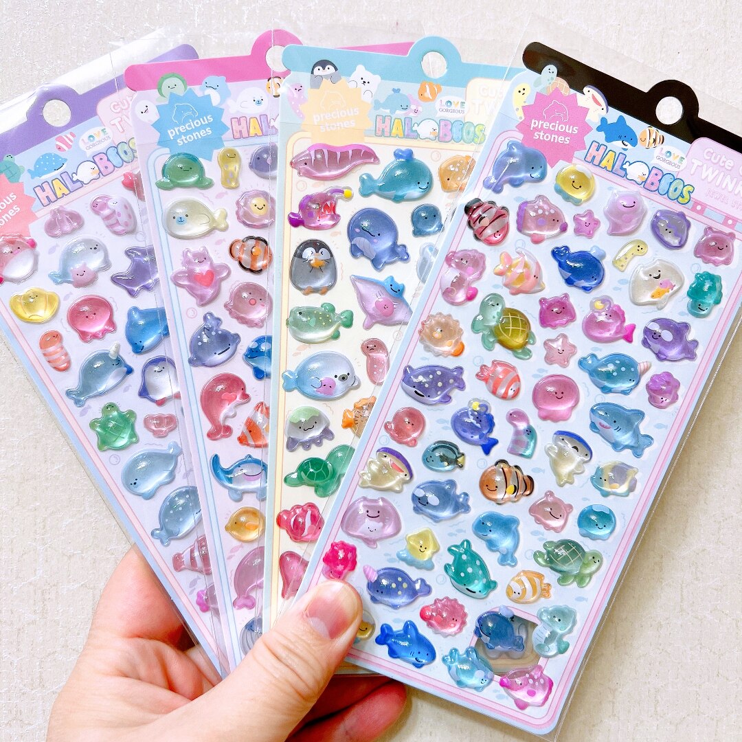 海洋动物鱼类立体3D浮雕贴纸儿童卡通益智水晶贴画手机装饰贴玩具