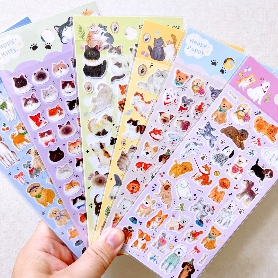 可爱猫咪狗狗动物平面贴纸