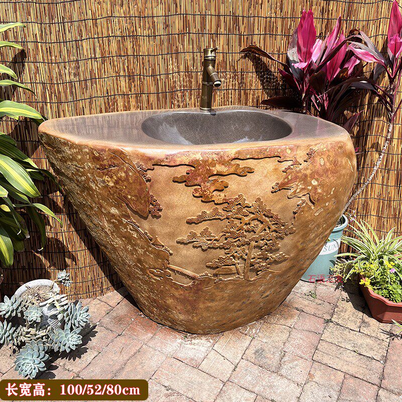 花园庭院石头一体洗手池艺术工艺