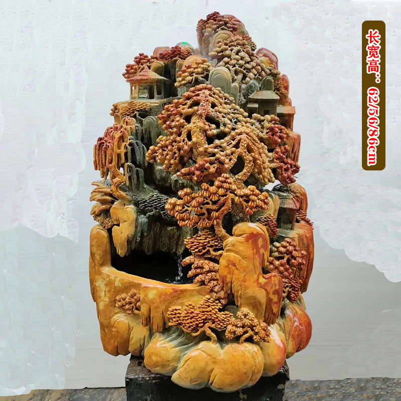 大型天然绿端砚石雕工艺品摆件客厅流水鱼缸办公室创意石茶室招财