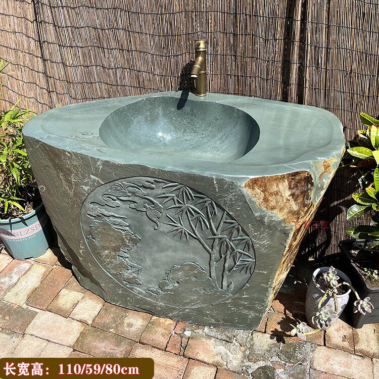石语三友一体立柱盆盆面干净砚石