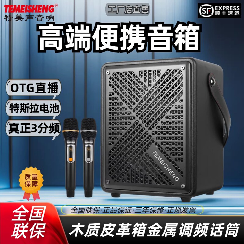 特美声T1-06广场舞户外音响直播K歌声卡便携手提充电移动蓝牙音箱