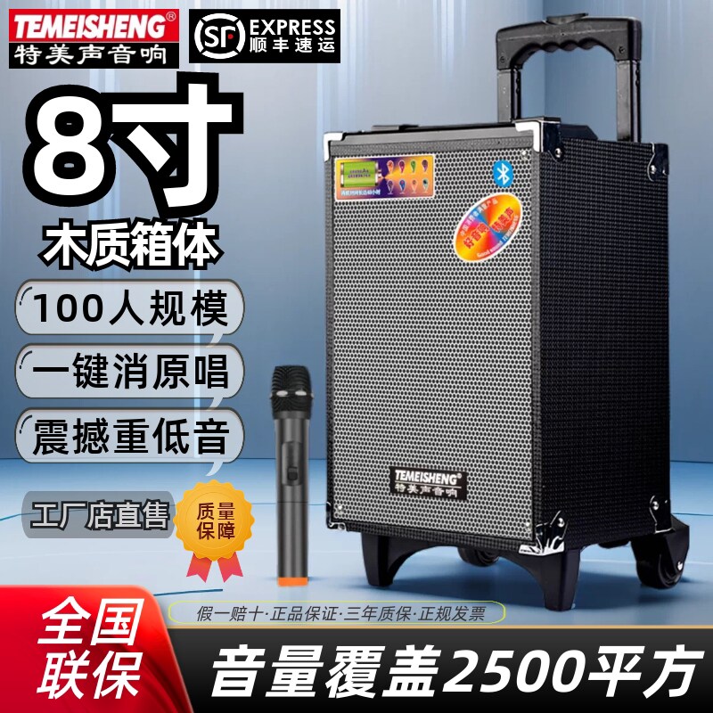 特美声户外广场舞演出带无线话筒大功率移动音响蓝牙K歌拉杆音箱