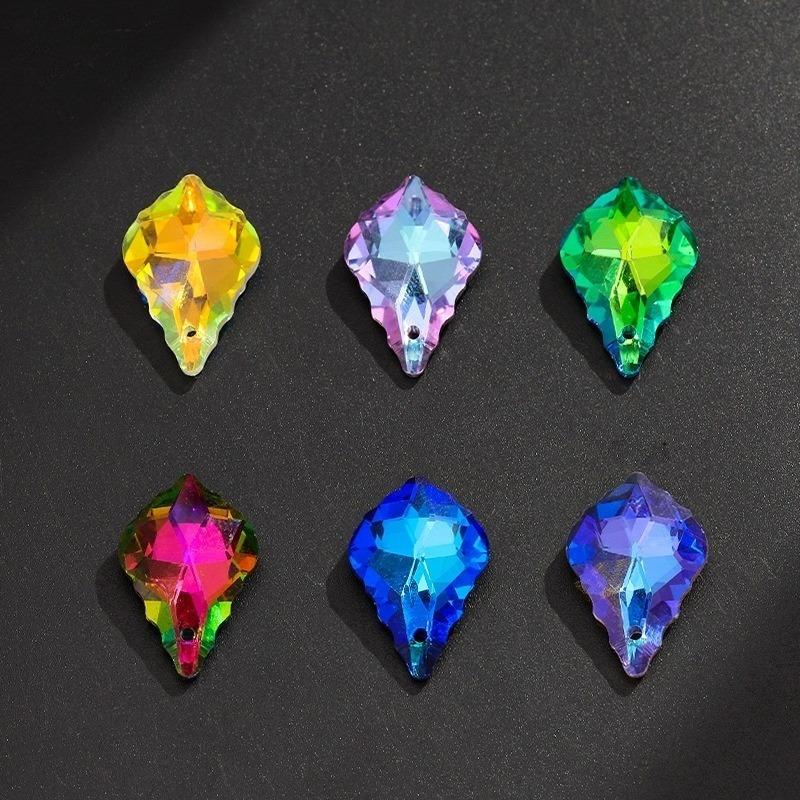 彩色超闪枫叶树叶形玻璃吊孔水晶珠子 手工DIY项链手链饰品坠子