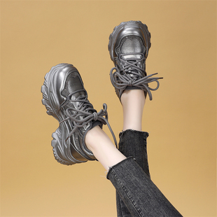 老爹鞋女增高厚底2025秋冬新款时尚真皮双鞋带女鞋加绒保暖棉鞋女