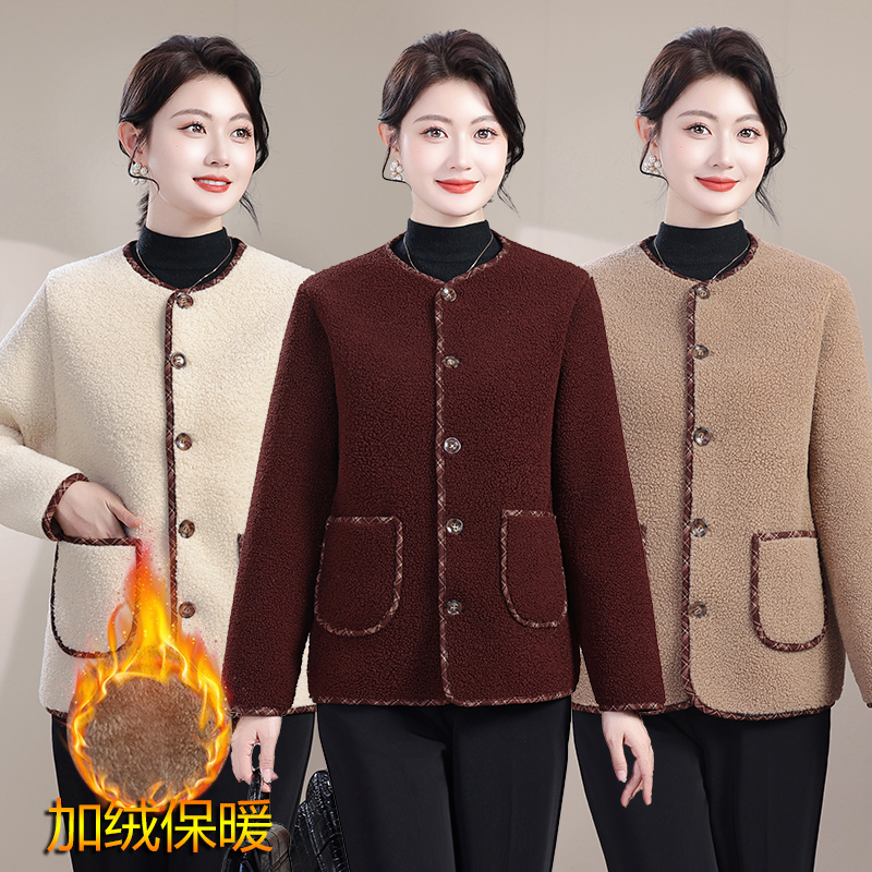 妈妈冬装加绒加厚棉衣外套中老年女装保暖棉服奶奶装轻薄棉袄上衣