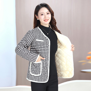 小香風(fēng)外套洋氣短款 新款 中老年女秋冬季 加絨保暖棉衣媽媽冬裝 上衣