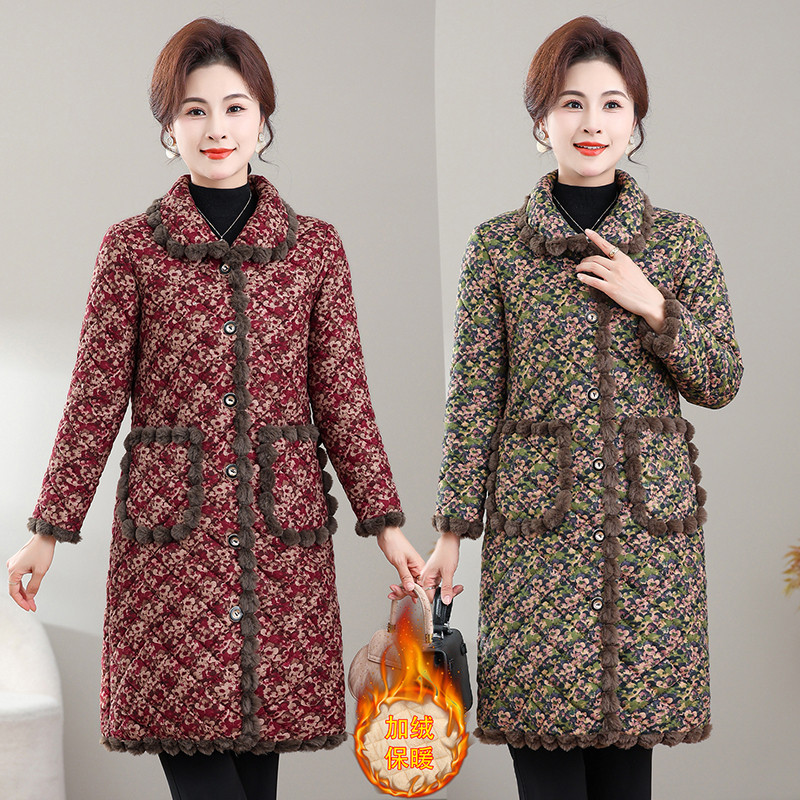 妈妈装冬季中长款加厚棉服气质女士加绒棉衣中老年女大码棉袄外套