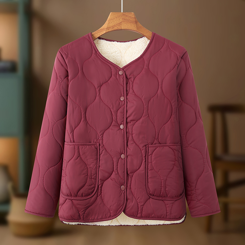 妈妈冬装加绒加厚小棉袄中老年女装轻薄纯色棉衣奶奶保暖棉服外套