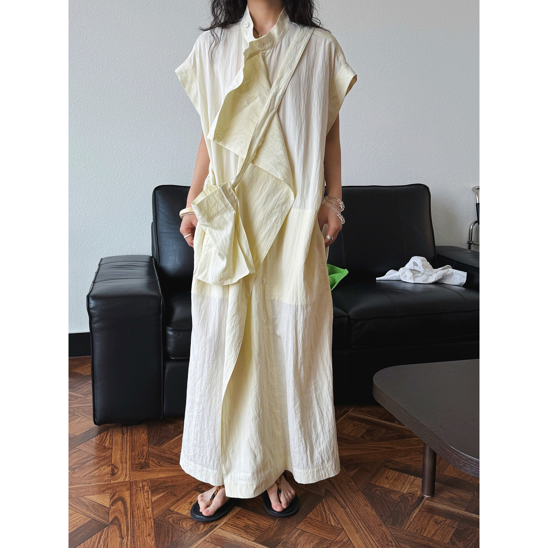 有乐夏季新款巴黎lem风荷叶领多层次挎包连衣裙休闲气质长裙女
