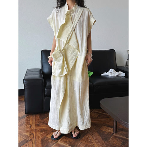 有乐夏季新款巴黎lem风荷叶领多层次挎包连衣裙休闲气质长裙女