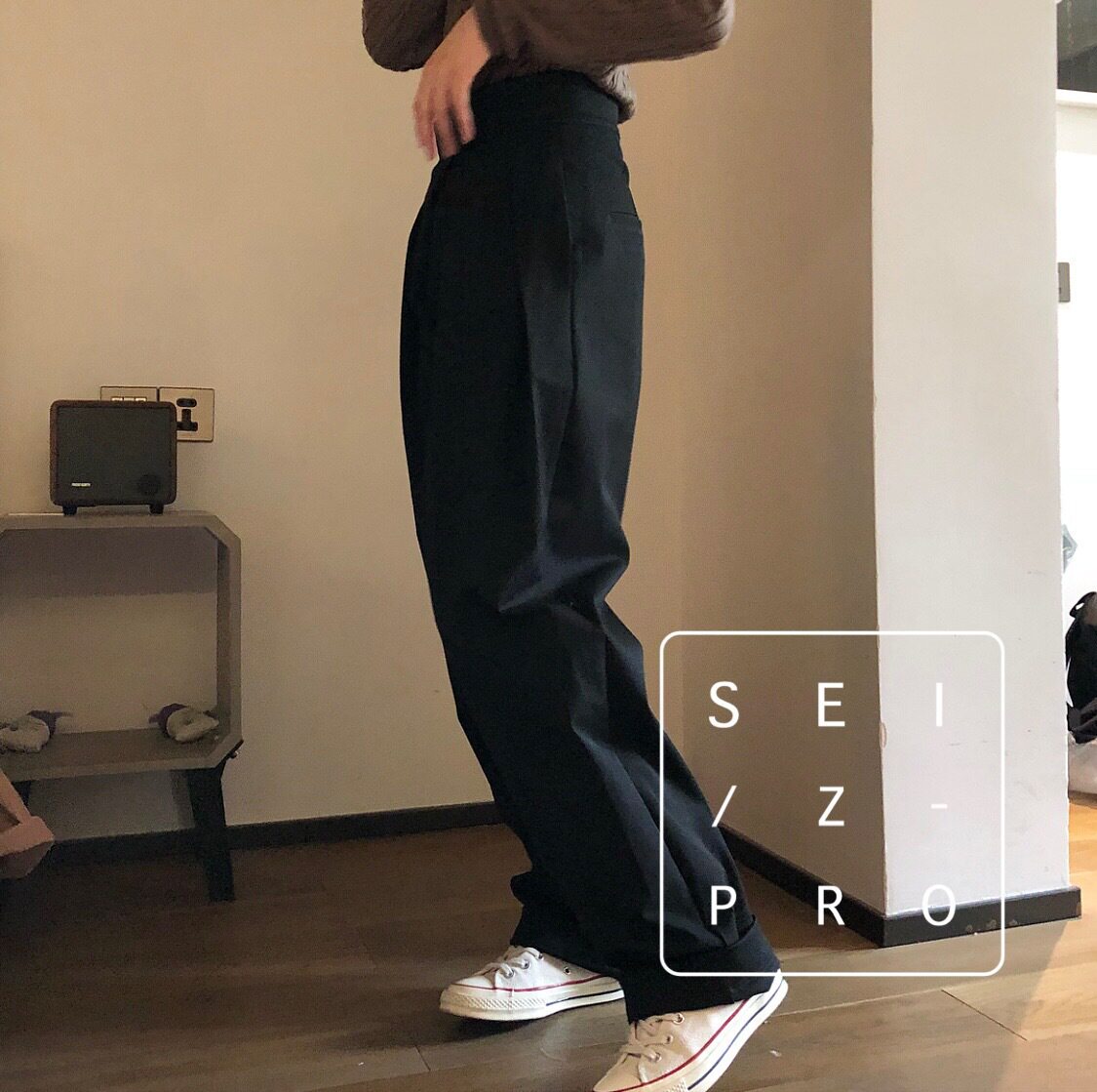 有乐秋季韩国高腰褶皱斜门襟阔腿萝卜裤宽松显瘦休闲挺括长裤女