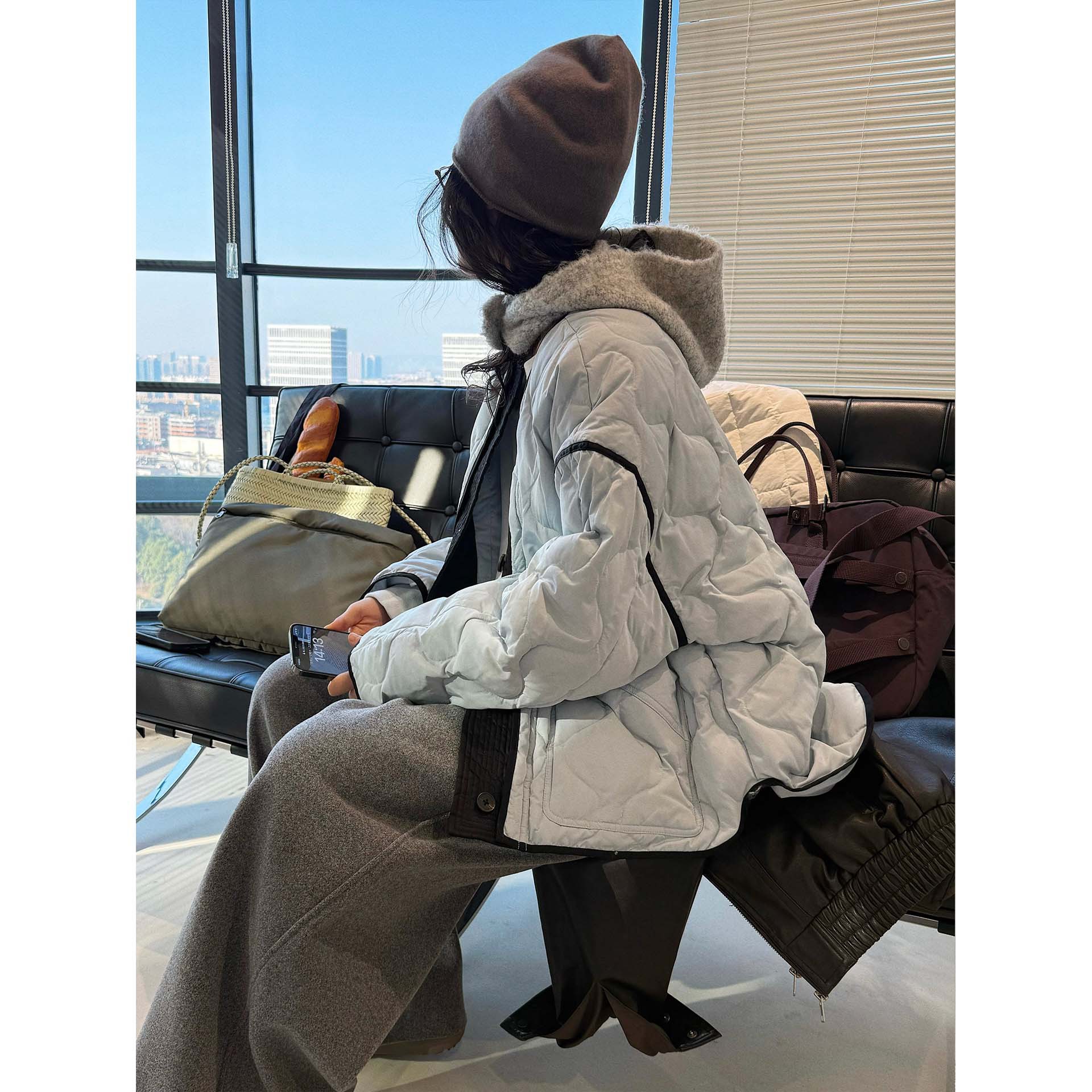 有乐冬季新款韩版时髦oversize撞色羽绒服90鸭绒保暖舒适外套女