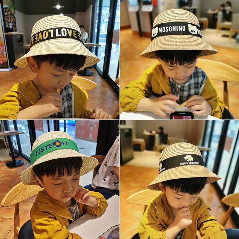 夏季儿童草帽男童女童幼儿园遮阳帽宝宝太阳帽凉帽盆帽