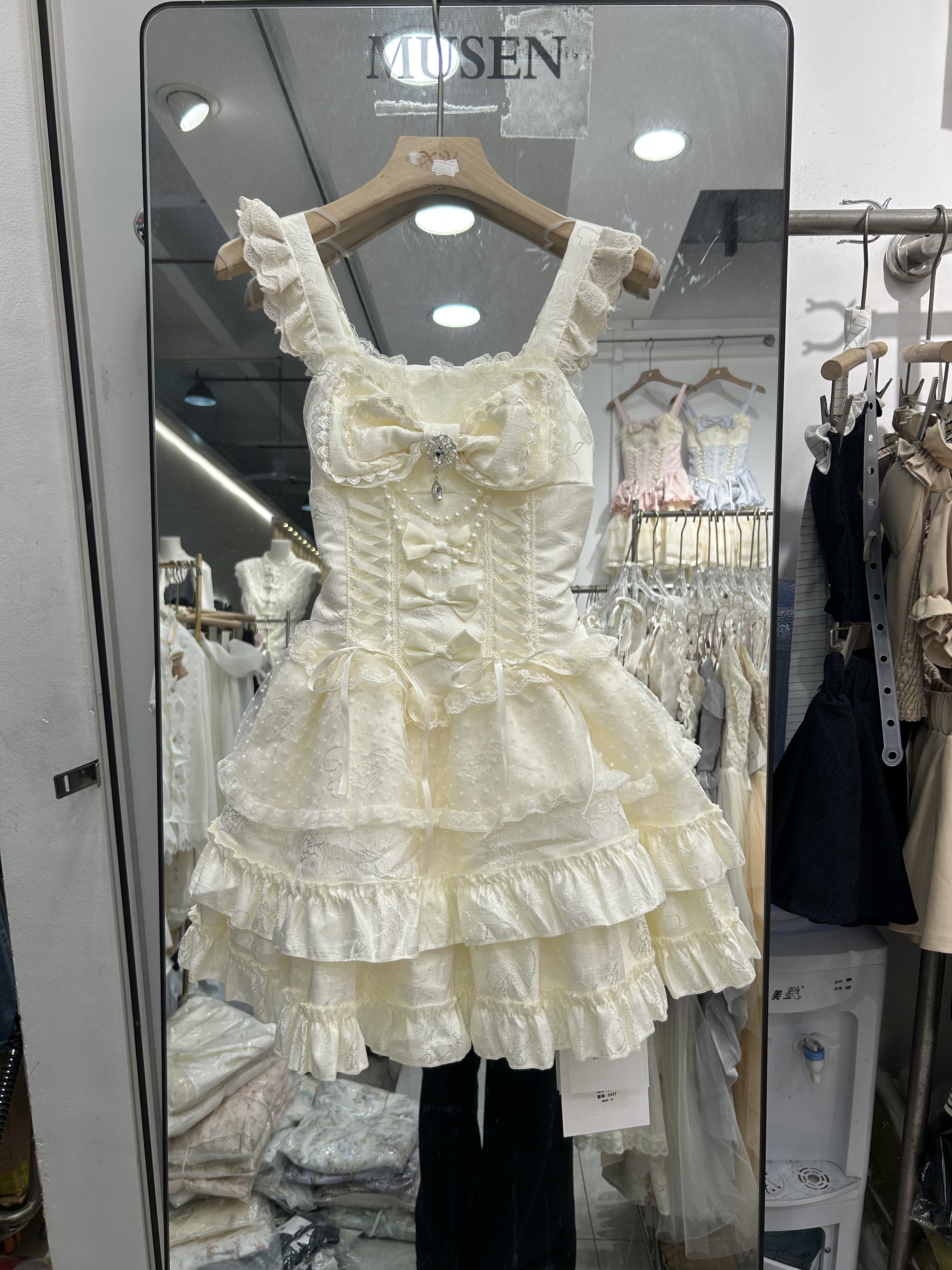 纯欲甜美甜辣妹粉色芭蕾风提花日常轻公主收腰连衣裙