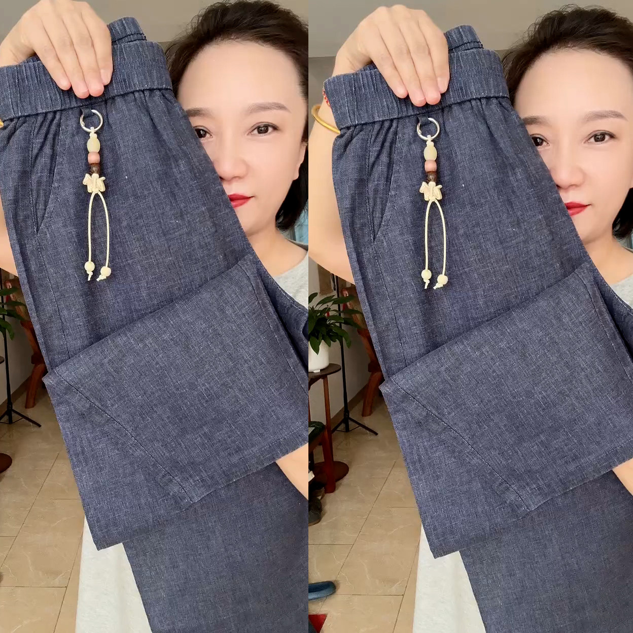 2026夏季新款高腰休闲裤女中年妈妈弹力透气简约舒适九分哈伦裤