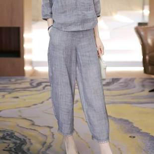 高腰简约遮肉透气九分哈伦裤 气质亚麻休闲裤 时尚 2025夏季 女 薄款
