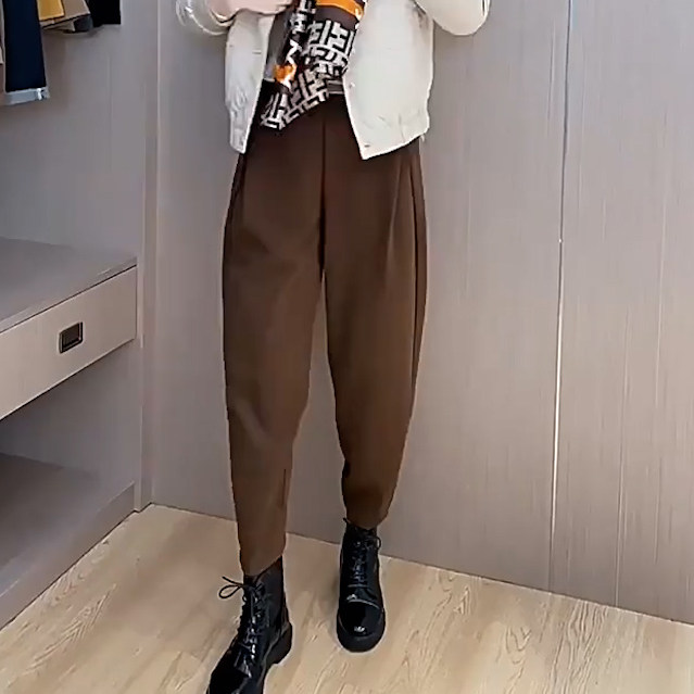 毛呢哈伦裤女冬季新款高腰宽松显瘦休闲裤子加厚遮肉小脚萝卜裤,女装/女士精品,大码裤装,淘宝优惠券,粉丝福利购,淘宝优惠卷