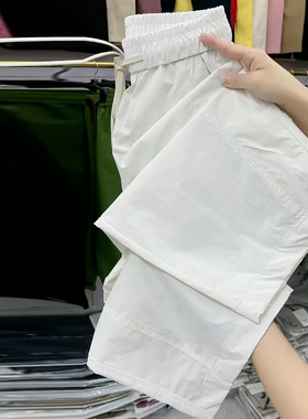 韩版高腰直筒裤女夏季薄款透气小个子减龄舒适白色九分阔腿弯刀裤
