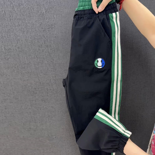 夏季薄款小个子学院风侧条纹束脚运动裤女显瘦遮肉减龄九分速干裤