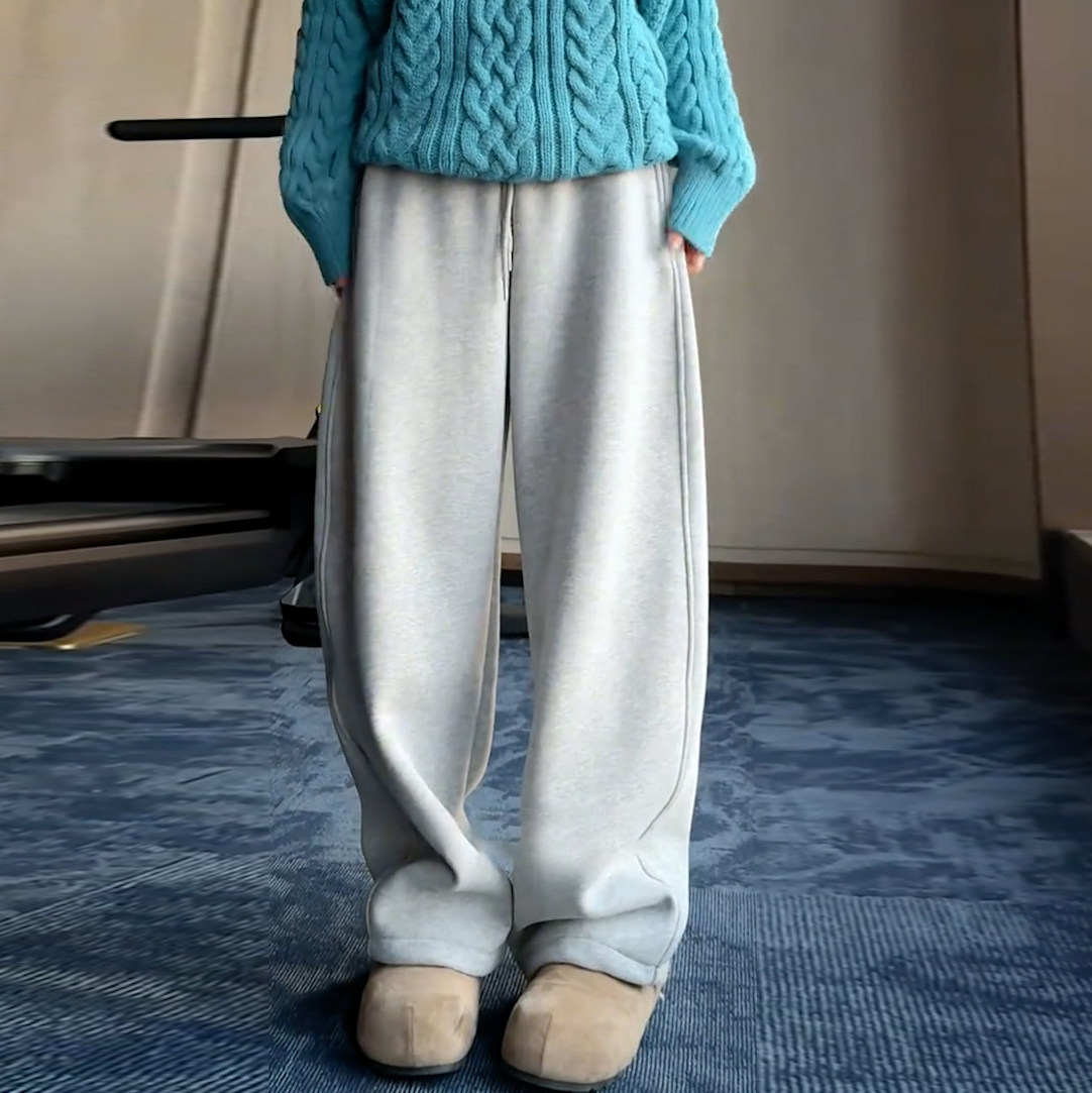 2025冬季新款韩版松紧高腰气质简约时尚减龄遮肉阔腿弯刀卫裤女,女装/女士精品,大码裤装,淘宝优惠券,粉丝福利购,淘宝优惠卷