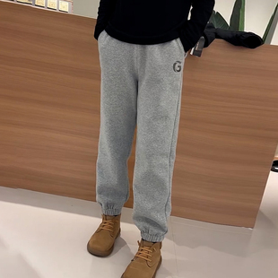 百搭保暖简约舒适松紧腰束脚休闲裤 小个子加厚卫裤 时尚 新款 女冬季