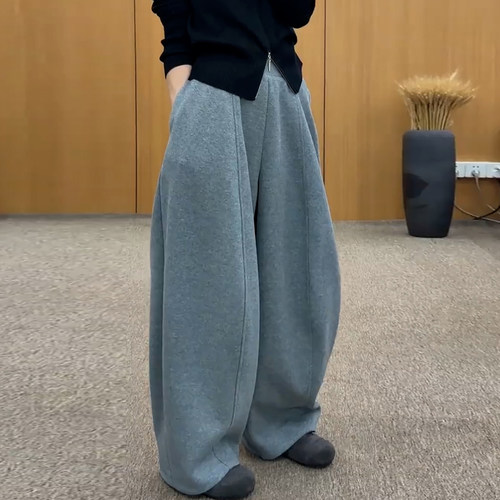 灰色休闲弯刀裤美式宽松慵懒卫裤