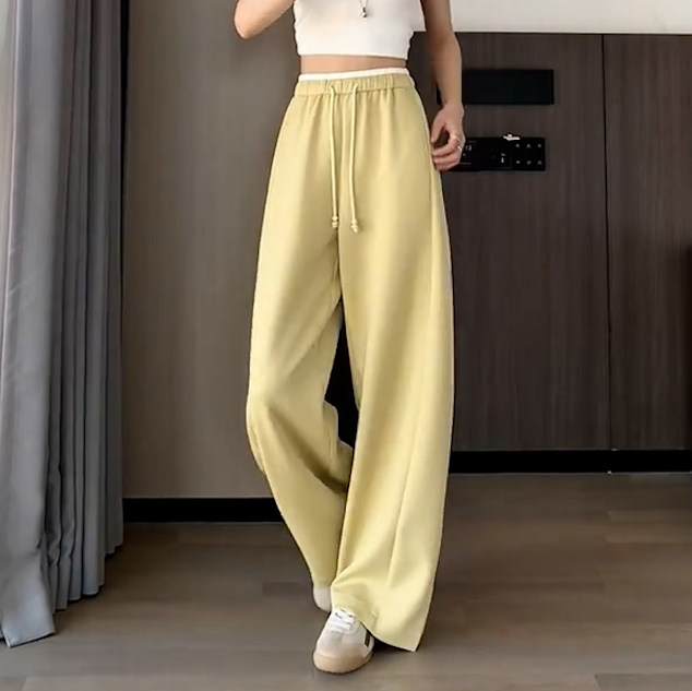 松紧抽绳高腰休闲裤女春季2026新款韩版显瘦遮肉减龄直筒阔腿裤,女装/女士精品,大码裤装,淘宝优惠券,粉丝福利购,淘宝优惠卷