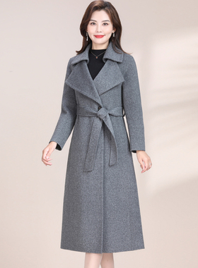 2025高端双面呢羊绒大衣女中长过膝修身西装领双排扣羊毛呢15757