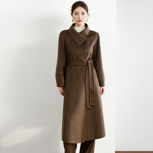 2025秋冬款灰色双面羊绒大衣女中长款宽松赫本风羊毛呢外套15801