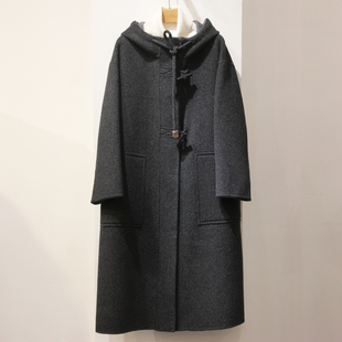 双面羊绒大衣女中长过膝2025秋冬款连帽羊毛呢子外套休闲大衣8235