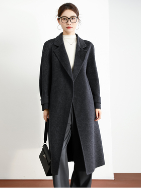 2025冬款双面呢羊绒大衣女中长款羊毛连帽宽松韩版休闲外套15829
