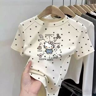 女童夏装凯蒂猫卡通波点短袖T恤衫2026新款洋气儿童圆领百搭上衣