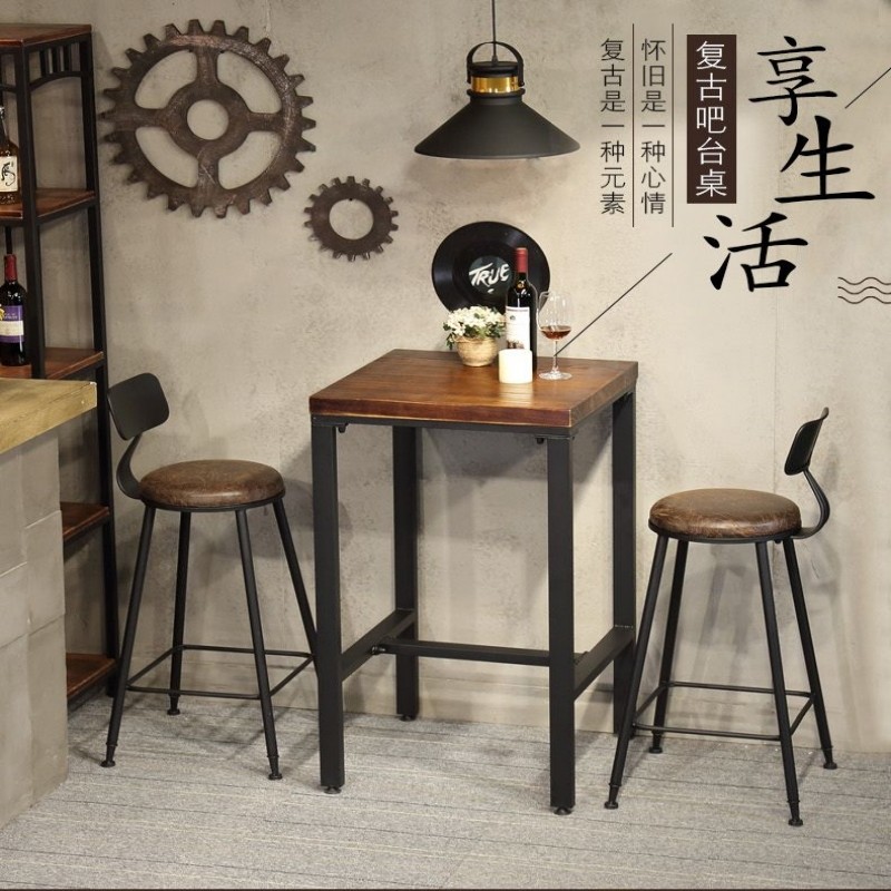 铁艺高脚桌实木小方桌酒吧桌卡座家用吧台桌咖啡厅奶茶店桌椅