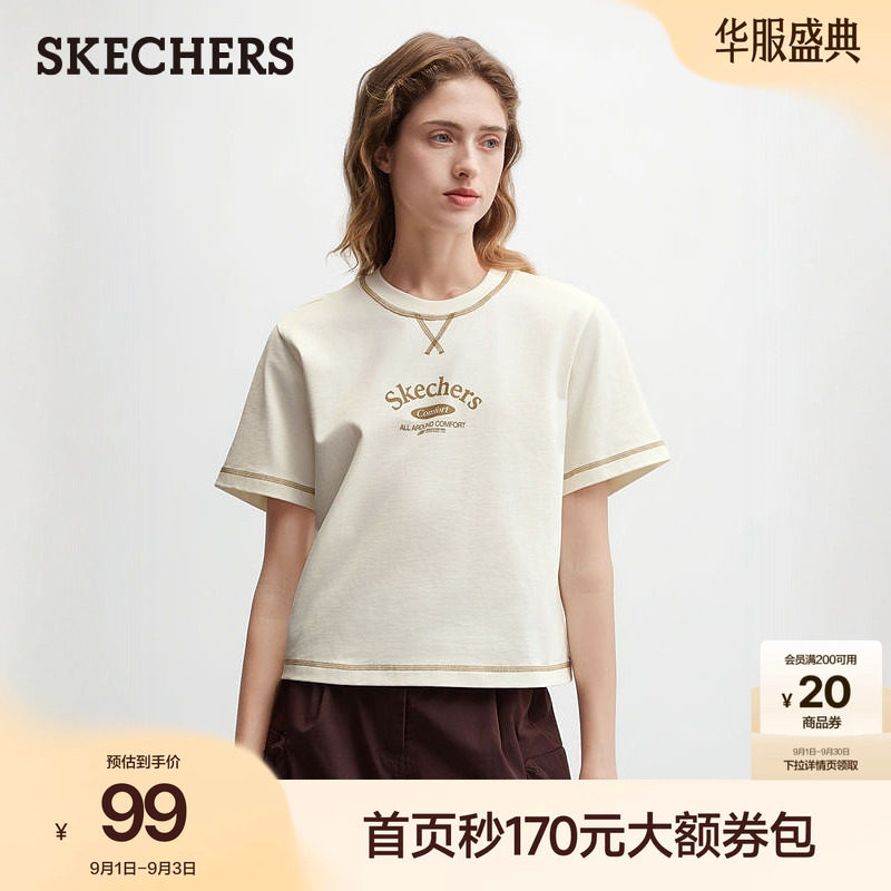 斯凯奇女款纯棉不易褪色T恤图片