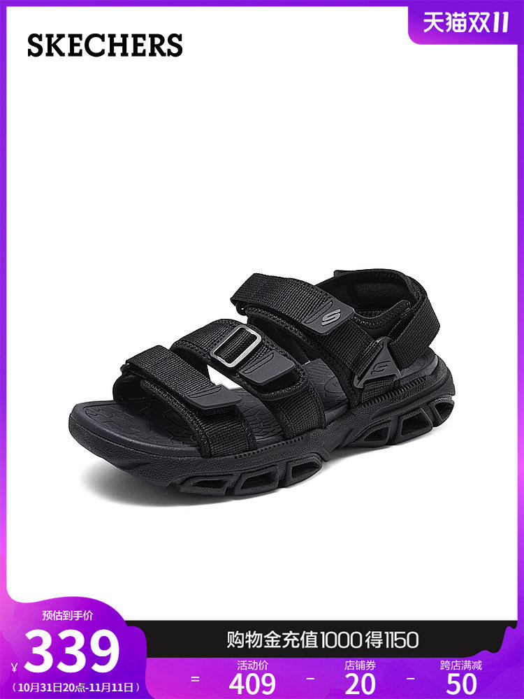 SKECHERS 2024 여름 신작 남성 신발 벨크로 샌들 가볍고 편안한 겉옷 비치 신발