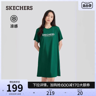 女士印花凉感T恤连衣裙长款 短袖 新款 Skechers斯凯奇2024年夏季