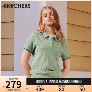 吸湿透气宽松运动T恤 Skechers斯凯奇2025夏季 新款 女POLO领短袖 衫