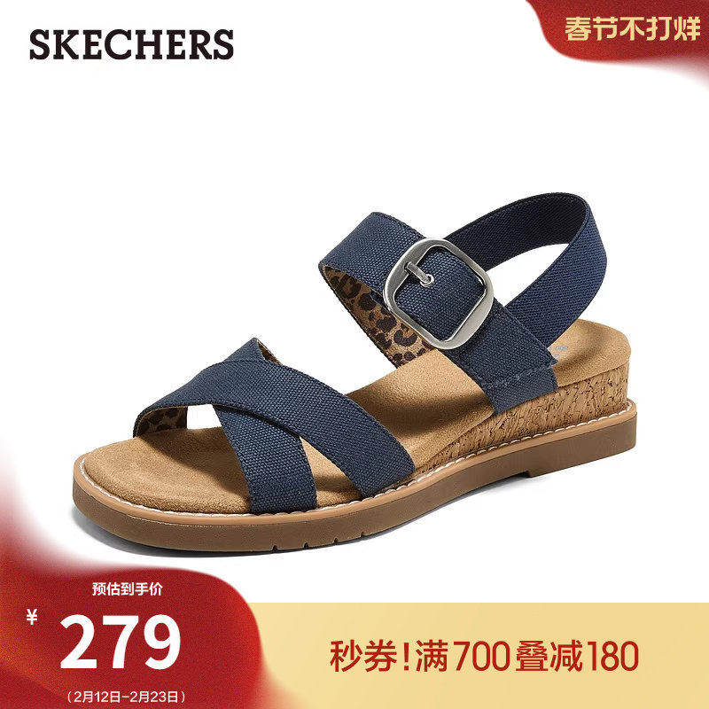 斯凯奇2026春季新款女鞋休闲风一脚蹬凉鞋舒适平底鞋沙滩鞋拖鞋