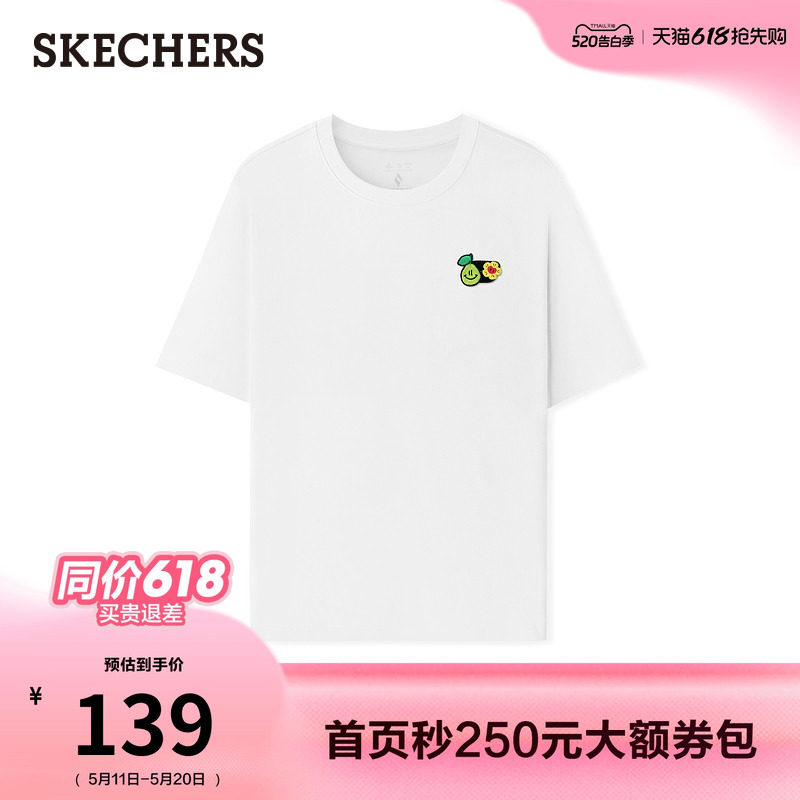 斯凯奇针织短袖T恤衫落肩上衣2026夏季新款男女同款时尚宽松休闲