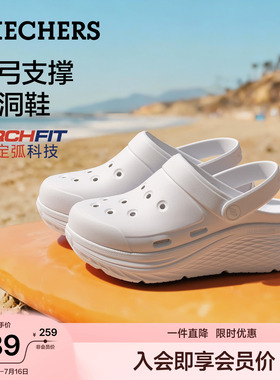 斯凯奇足弓支撑洞洞鞋女2026夏季新款扁平足凉鞋增高舒适厚底拖鞋
